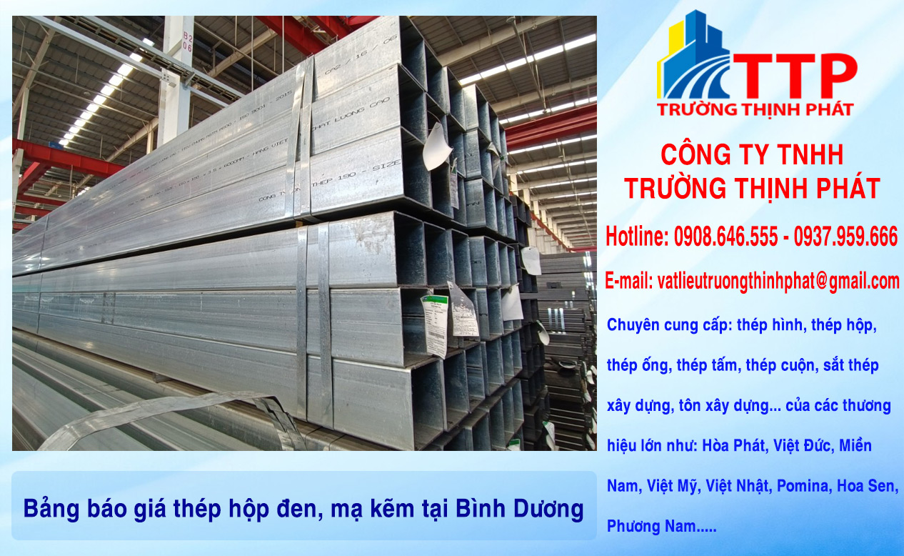 Bảng báo giá thép hộp đen, mạ kẽm tại Bình Dương