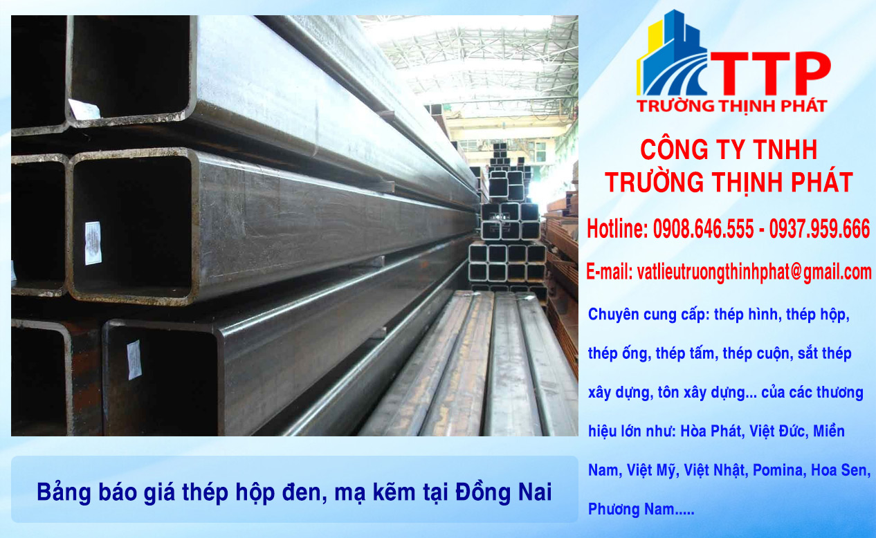 Bảng báo giá thép hộp đen, mạ kẽm tại Đồng Nai
