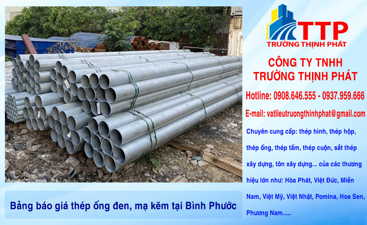 Bảng báo giá thép ống đen, mạ kẽm tại Bình Phước