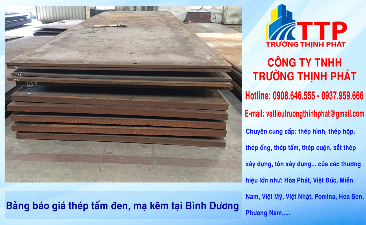 Bảng báo giá thép tấm đen, mạ kẽm tại Bình Dương
