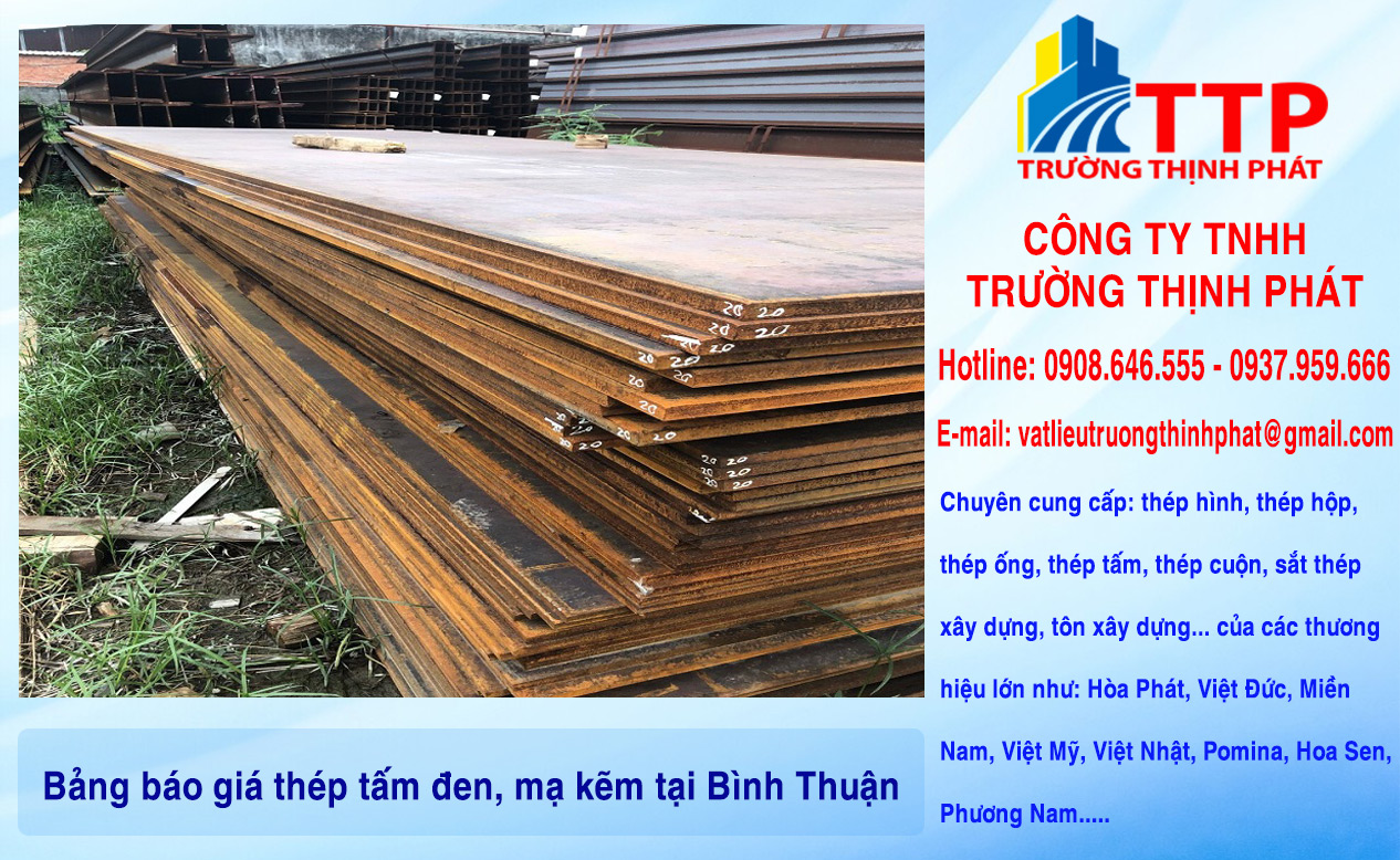 Bảng báo giá thép tấm đen, mạ kẽm tại Bình Thuận