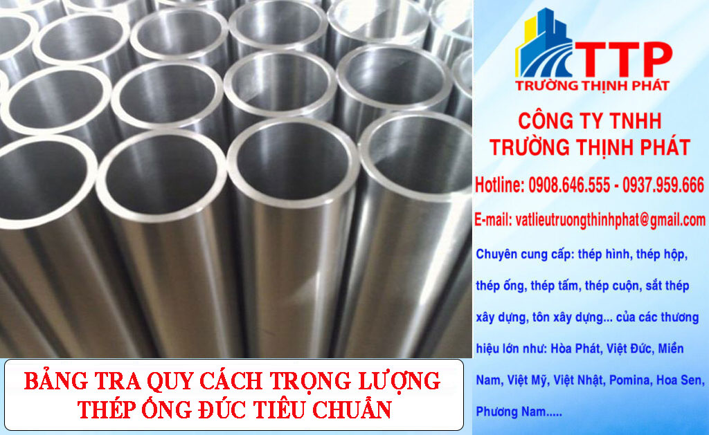 Bảng tra quy cách trọng lượng thép ống đúc tiêu chuẩn