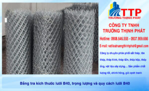 Bảng tra kích thước lưới B40, trọng lượng và quy cách lưới B40